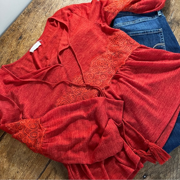 ALTAR’D STATE women’s Orange Medium Bohemian Blouse Bell Sleeve - Picture 1 of 11